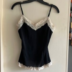 Black silky dress camisole with lace. Cute under suit jacket or alone.
